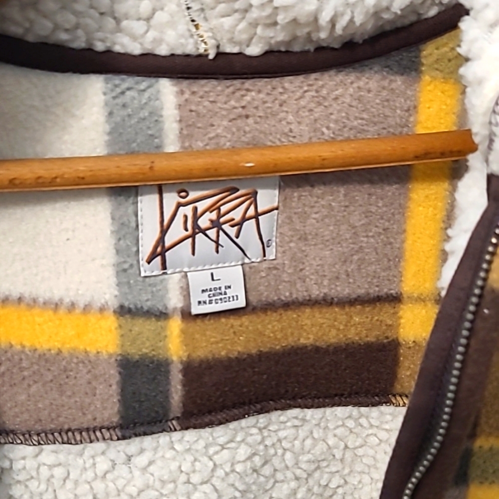 Vintage KIRRA Men's fleece zipup hooded jacket, Flannel Look Fleece, Size Large - Picture 2 of 4